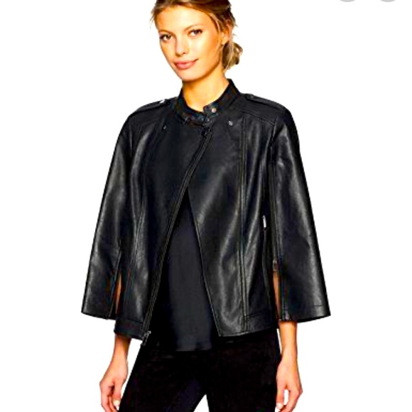 BCBGMaxAzria Jackets & Blazers - NWT BCBG Black Leather Moto Bolero Cape Jacket